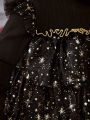 SHEIN Baby Girl 1pc Star Print Ruffle Trim Mesh Overlay Dress