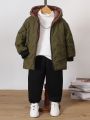 Young Boy 1pc Thermal Lined Hooded Jacket & 1pc Pants