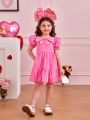 SHEIN Kids CHARMNG Little Girls' Colorblock Doll Collar Puff Sleeve Ruffled Hem Swing Dress, Stylish & Casual