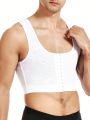 Men's Slimming Body Shaper Vest Mesh Buckle Crop Top - White