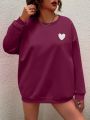 Plus Size Loose Fit Love Heart Pattern Drop Shoulder Sweatshirt