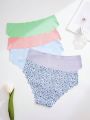 5pcs/Pack Women'S Seamless Triangle Panties With Scallop Trim