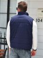 Manfinity Homme Men's Plus Size Sleeveless And Hatless Zipper Warm -padded Jacket In Dark Blue