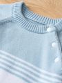 Baby Boy's Contrast Striped Round Neck Raglan Sleeves Snap-button Cardigan