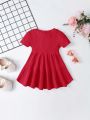 SHEIN Baby Girl's Leisure Style Solid Color Ribbed Short Sleeve Dress