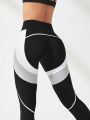 SHEIN Leisure Colorblock Wideband Waist Top-stitching Sports Leggings