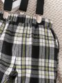 Baby Boys' Large Bow Tie Shirt Romper And Plaid Suspender Pants Set