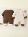 Newborn Baby Unisex Spring And Autumn Solid Color Romper, Bodysuit And With Footies