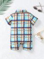 Fashionable Brand Baby Boys' Plaid Romper Jumpsuit For Summer