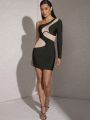 Katalyst Kouture Colorblock Wave One Shoulder Dress