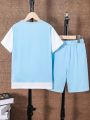 SHEIN Kids EVRYDAY Tween Boys' 2pcs/Set Short Sleeve T-Shirt And Shorts