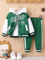 Baby Boy's Color Block Letter Print College Style Jacket And Long Pants Set