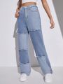 SHEIN Teen Girls' Frayed Edge Pocket Detail Denim Jeans