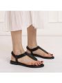 Summer Outer Wear Beach Sandals Round head Clip Toe Flat Bottom Slippers Female