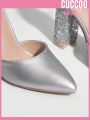 Cuccoo Everyday Collection Woman Shoes Valentine Day Pointed Toe Elegant Silver Colorblock Chunky Heel Pumps