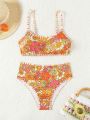 SHEIN Swim Vcay Women's Floral Printed Round Neck Swimsuit Set