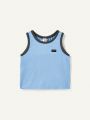 Cozy Cub Baby Boy Colorblock Vest Shirt With Embroidery Detail And Round Neck, 3pcs/Set