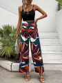 Women'S Hollow Out Cami Top And Botanical Print Pants Two Piece Set