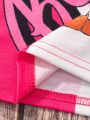 SHEIN Kids HYPEME Little Girls' Street Style Cartoon & Letter Print Round Neck Short Sleeve Knit T-Shirt