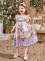 SHEIN Kids CHARMNG Young Girls' Square Neck Puff Sleeve Floral Dress, Mommy And Me Matching Outfits (2 Pieces Sold Separately)