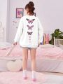SHEIN Teen Girls' Knitted Sweatshirt With Butterfly And Heart Print On Back