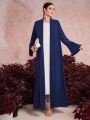 SHEIN Najma Women's Gradient Pleated Arabic Robe Modest Full Length Abaya