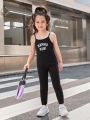 SHEIN Kids EVRYDAY Toddler Girls Letter Graphic Cami Unitard Jumpsuit