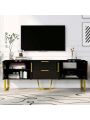 U-Can Modern TV Stand for TVs up to 75 Inches, Storage Cabinet with Drawers and Cabinets, Wood TV Console Table with Metal Legs and Handles for Living room, Black