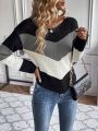 SHEIN LUNE Color Block Curved Hem Drop Shoulder Sweater