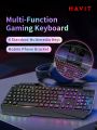 HAVIT KB488L Multi-Function Gaming Keyboard with Mobile Phone Bracket, 108 Keys Rainbow LED Backlit Computer Keyboard, Wired Mechanical Feeling For Working or Primer Gaming, Office Device