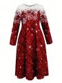 Plus Size Snowflake Pattern Long Sleeve Dress