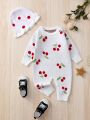 Baby Girl Cherry Pattern Knit Jumpsuit & Hat