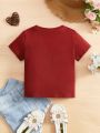 Baby Girls' Casual Short Sleeve Round Neck Top Suitable For Summer