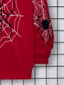SHEIN Teen Boys' Casual Street Cool Spider Printed Zip Up Hoodie