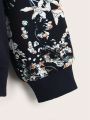 SHEIN CURVE+ Plus Size Floral Print Contrast Insert Raglan Sleeve Sweatshirt