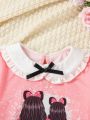 SHEIN Kids SUNSHNE Little Girls' Character Printed Contrast Peter Pan Collar Sweatshirt