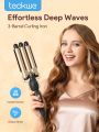 Teckwe 3 Barrel Curling Iron Wand,Egg Roll Hair Curler Water Ripples,Fast Heat Up & Pipe Diameter 22mm Dual Voltage Crimp For Women Girls Home