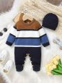 SHEIN Infant Boys' Colorblock Sweater Bodysuit For Crawling