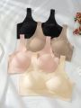 4pcs Solid Color Wireless Padded Bras