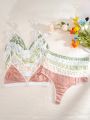 Plus Size Women's Floral Heart Printed Underwear Set (5pcs)