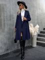 Women's Solid Color Double-breasted Belted Trench Coat