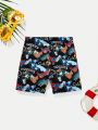 SHEIN Boys' Printed Close-Fitting Swim Trunks For Leisure