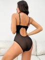 Mesh Insert Hollow Out Detail Bodysuit For Shapewear