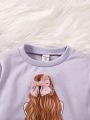 1pc Toddler Girls' Sweet Mesh Fabric 3d Decorated Sweatshirt, Autumn And Winter Season