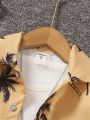 SHEIN Kids SUNSHNE Young Boys' Palm Trees Printed Short Sleeve Shirt And Shorts Set