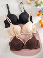 3pcs Heart-Shaped Mesh Bra With Underwire
