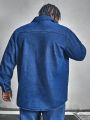 Manfinity Homme Men's Plus Size Half-Open Collar Loose Denim Shirt