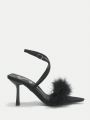 SHEIN ICON Feather Decor Stiletto Heeled Ankle Strap Sandals