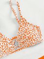 SHEIN Teen Girls Dalmatian Print Ring Linked Bikini Swimsuit