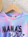 SHEIN Kids EVRYDAY Young Girls' Tie-Dye T-Shirt With Letter Print
